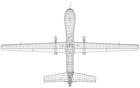 Predator Drone. Wire-frame Outline Drawing Aircraft. Vector created of 3dのイラスト素材