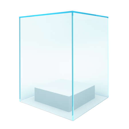 Empty transparent glass showcase with podium. 3d rendering.の写真素材