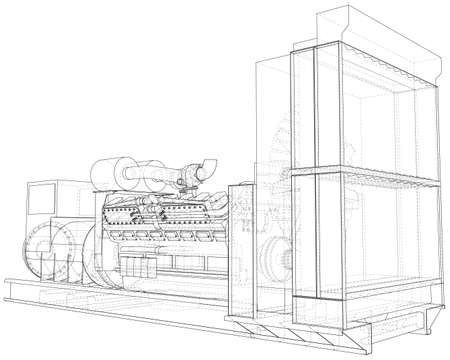 Diesel generator engine. EPS10 format. Wire-frame.のイラスト素材