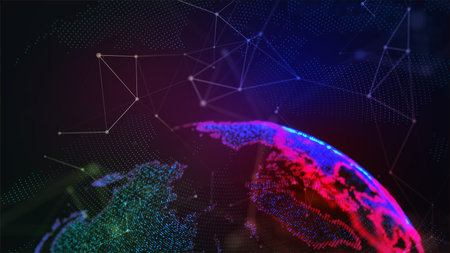 World map point, line, composition representing global, global network connection, international significance. 3d illustration.の写真素材