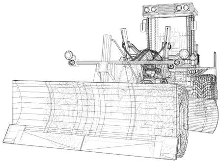 Road grader with a big shovel. Illustration isolated on white background.のイラスト素材