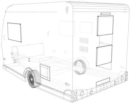 Camping trailer outline vector isolated on white background.のイラスト素材
