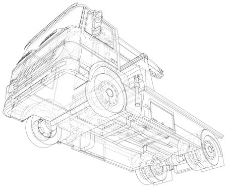 Tow truck. Wire-frame outline isolated on white background.のイラスト素材
