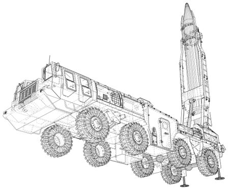 Weapons of mass destruction. A missile with a warhead looks into the sky, ready to launch. Nuclear weapons, chemical weapons. Bomb, shelling. Vector created of 3d.のイラスト素材