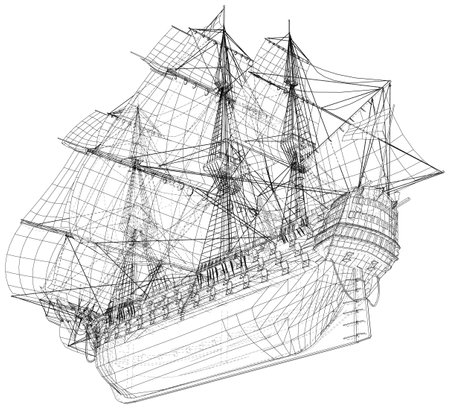 Yachts on sea waves. Seagull in the sky. Draw one continuous line. Vector illustration. Isolated on white backgroundのイラスト素材