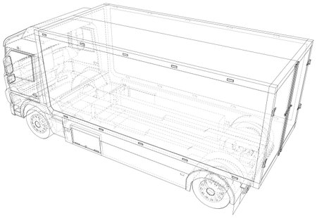 Cargo van vector. Isolated Wire-frame Truck freight. Wire-frame line isolated. Vector rendering of 3d.のイラスト素材