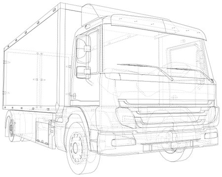 Commercial cargo van. Wire-frame Truck freight. Wire-frame line isolated. Vector rendering of 3d.のイラスト素材