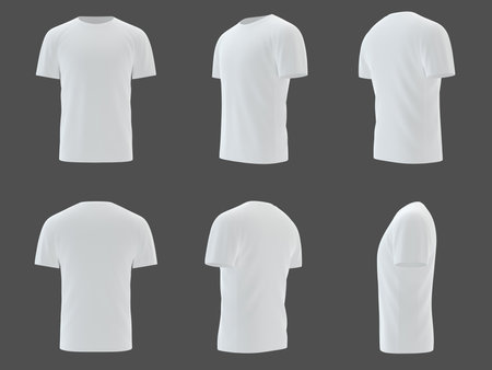 Male white blank set t-shirt template, natural shape on invisible mannequin, for your design print mockup.の写真素材