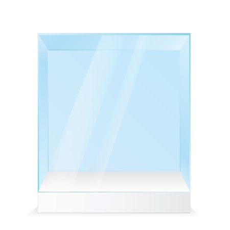 Vector realistic glass square showcase. Empty glass box isolated on white.のイラスト素材