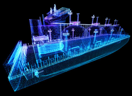 Oil tanker or gas carrier. Big ship designed to transport LPG Liquefied petroleum gas , LNG...