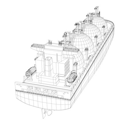 Oil tanker or gas carrier. Big ship designed to transport LPG Liquefied petroleum gas , LNG Liquefied natural gas or liquefied chemical gases in bulk.のイラスト素材