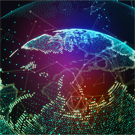 World map point, line, composition representing global, global network connection, international significanceの写真素材