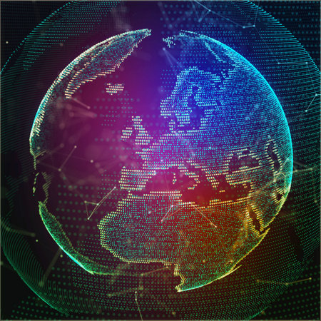 Communication technologies for internet business. Global world network and telecommunications on earth. Earth globeの写真素材