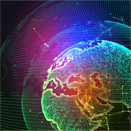 Earch globe, world map point, line, composition representing global, network connection, international significanceの写真素材
