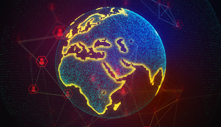 Global network. Future. Internet and technology. Geometric floating plexusの写真素材
