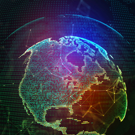 The concept of a global network connection. Big data visualization. Communication in social networks in global computer networks. Internet technologies. Business. Scienceの写真素材