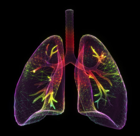 Human lungs. SARS disease, coronaviruses in the lungs. The coronavirus causes severe SARS disease. Low poly wireframe styleの写真素材