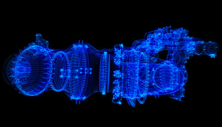 Gas turbine engine. Blue particle and lines form 3d modelの写真素材
