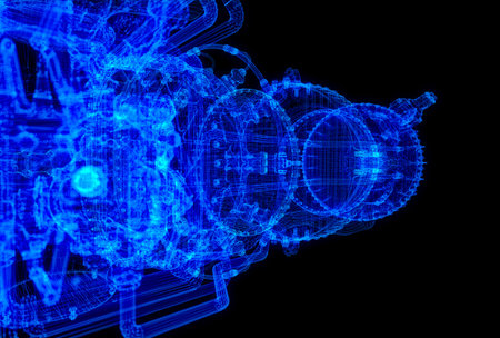 Gas turbine engine. Particles formation of 3d model satellite 3d model turbineの写真素材