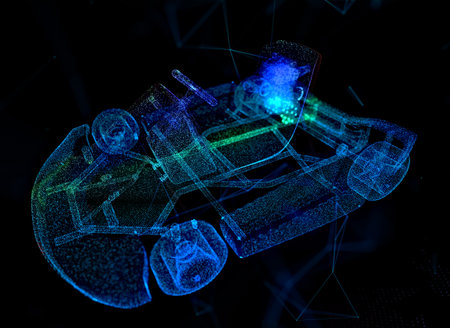 Karting car. Blue particle and lines form 3d model Kartの写真素材