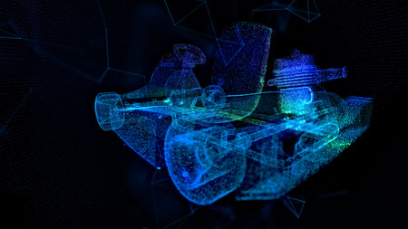Karting car. Blue particle and lines form 3d model Kart.の写真素材