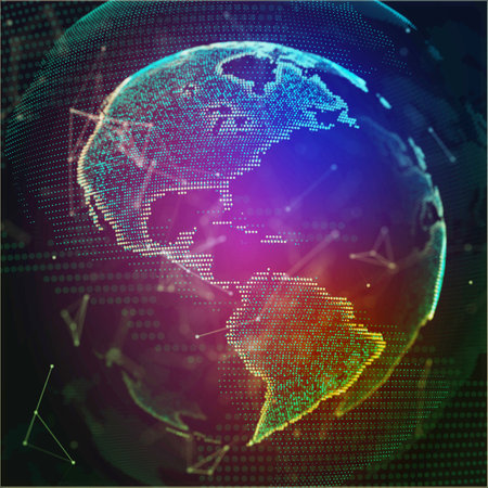 Earch globe, world map point, line, composition representing global, network connectionの写真素材