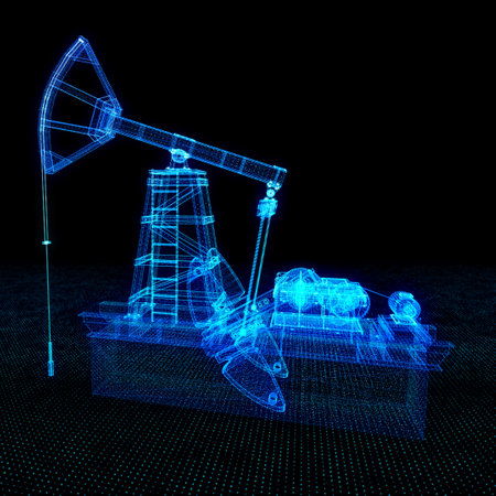 Oil pump jack under. Oil rig energy industrial machine for petroleum. Nodding donkeyの写真素材