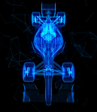Car. Glow points, line and mesh formation of 3d Model Formulaの写真素材