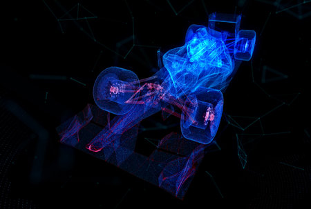 Formula bolide. Black and blue shine Formation of 3d Modelの写真素材