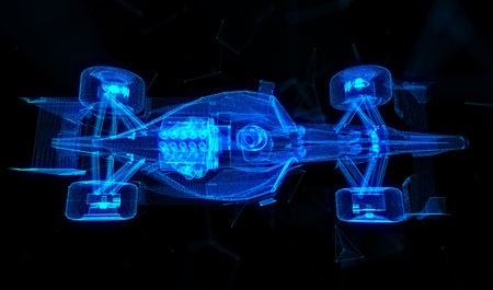 Car from abstract mesh formation of glow particles 3d modelの写真素材
