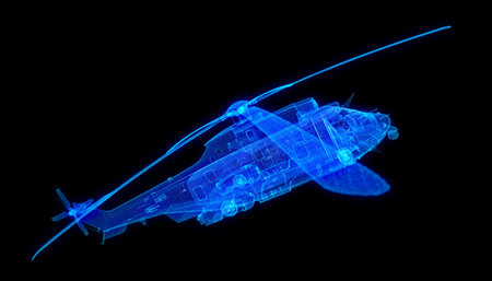 Helicopter. Glow particles formation helicopter on a black backgroundの写真素材