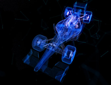 Particles formation Car virtual model. Digital car technology visualization of 3dの写真素材