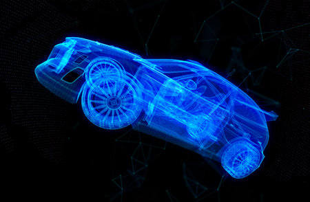 Abstract futuristic high speed sports car. Car 3d form lines, triangles and particle style design.の写真素材