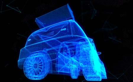Car technology wireframe sketch perspective back view product background for designの写真素材