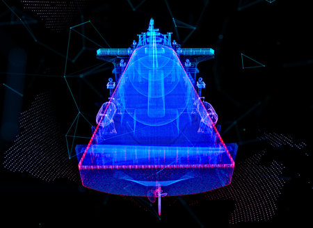 Gas carrier LNG. Blue particle and lines form 3d model Gas tankerの写真素材