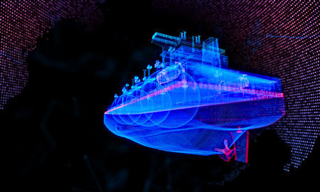 3d Gas carrier. Tanker abstract mesh art with lines, dots and particlesの写真素材