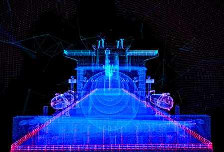 Abstract line and point Gas carrier LNG. Polygonal low poly background with connecting dots and linesの写真素材