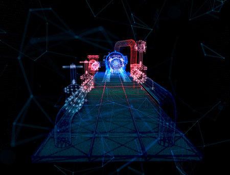 Industrial equipment electric oil valve and pump. 3d technology renderingの写真素材