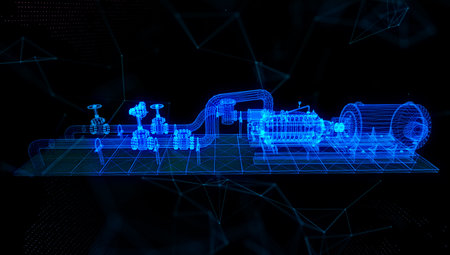 Industrial equipment electric oil valve and pump. 3d technology renderingの写真素材