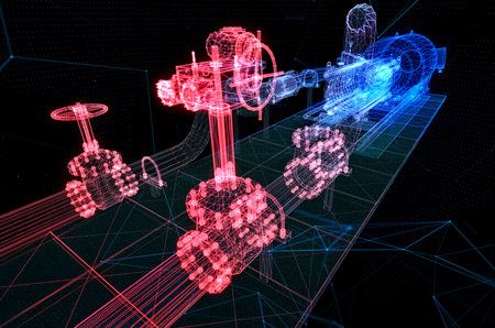 Industrial equipment electric valve. 3d technology renderingの写真素材