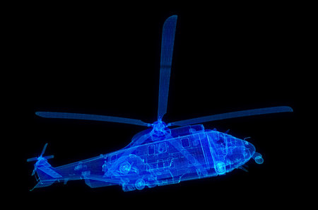 Helicopter. Glow particles formation helicopter on a black background.の写真素材