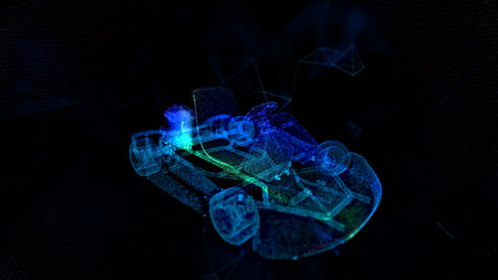 Go kart racing. Light effect particles background. Modern abstract style consists of colorful dots.の写真素材