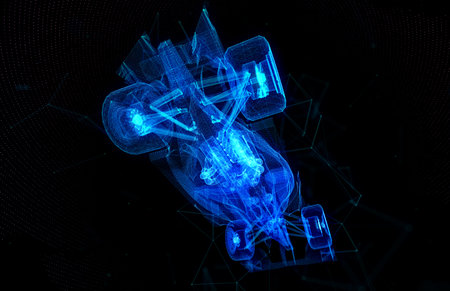 Car. Glow points, line and mesh formation of 3d Model Formula.の写真素材