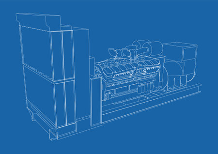 Diesel generator unit for factory. he layers of visible and invisible lines are separatedのイラスト素材