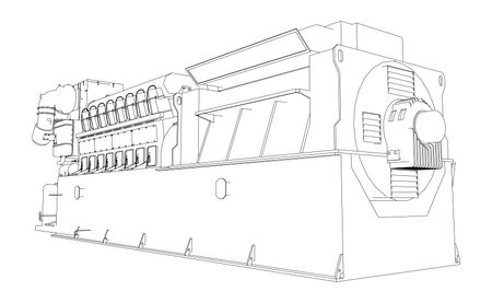 Industrial standby dieasel generator at a power generation. EPS10 format. Wire-frameのイラスト素材