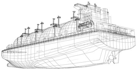 Large gas tanker or LNG carrier. Vector rendering of 3d. Wire-frame style. The layers of visible and invisible lines are separatedのイラスト素材