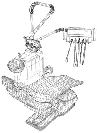 Modern dental chair. Wire-frame Outline Drawing medecine equipment. Vector created of 3dのイラスト素材