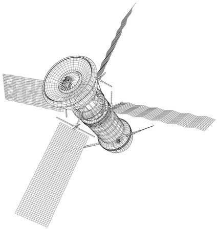 Space station communications satellite. Wireframe low poly mesh vector illustrationのイラスト素材