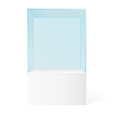 Realistic vector glass square showcase. Empty glass box in roomのイラスト素材