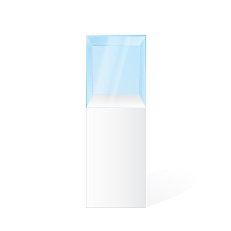 Realistic glass square showcase vector. Empty glass box isolated on white. 3d styleのイラスト素材